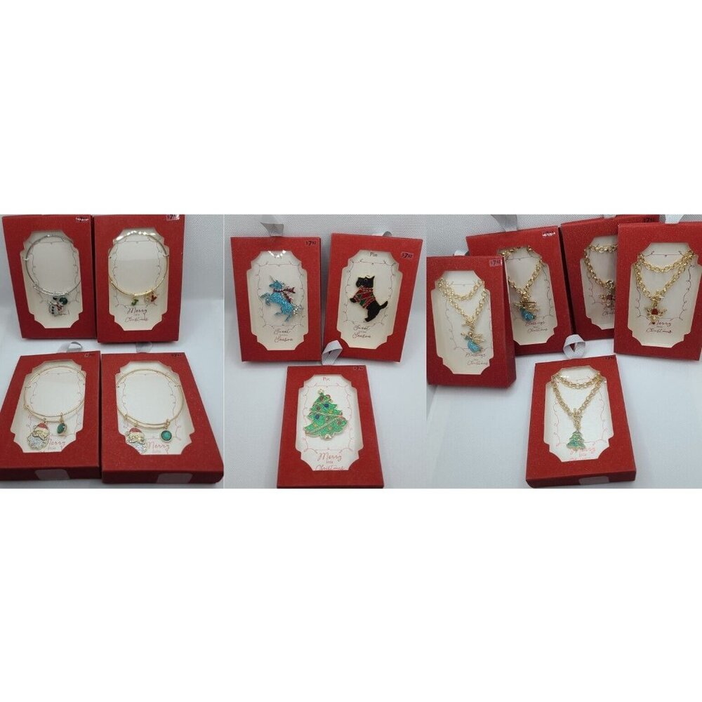 Holiday Time Christmas Fashion Jewelry Goldtone/Silvertone Bracelets Pins 12 Pcs